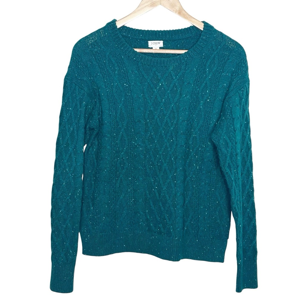 J Crew Cable Knit Sweater Green Womens Small Preppy Fisherman Crewneck Heritage